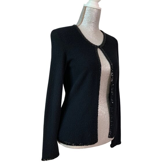 SUTTON STUDIO Cashmere Open Front Cardigan with Sequin Trim in Black MEDIUM - Picture 7 of 13